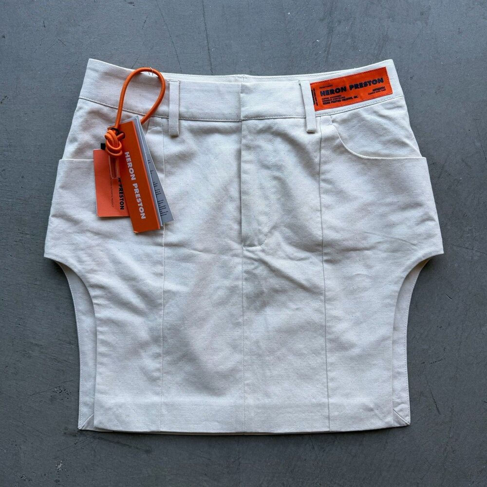 Heron Preston Womens 40 XS Canvas Fitted Mini Skirt Cut Out NEW WITH TAGS